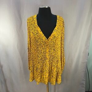 In Every Story Women's 2X Yellow Boho Peasant Tunic Flowy Indie Cottagecore Top